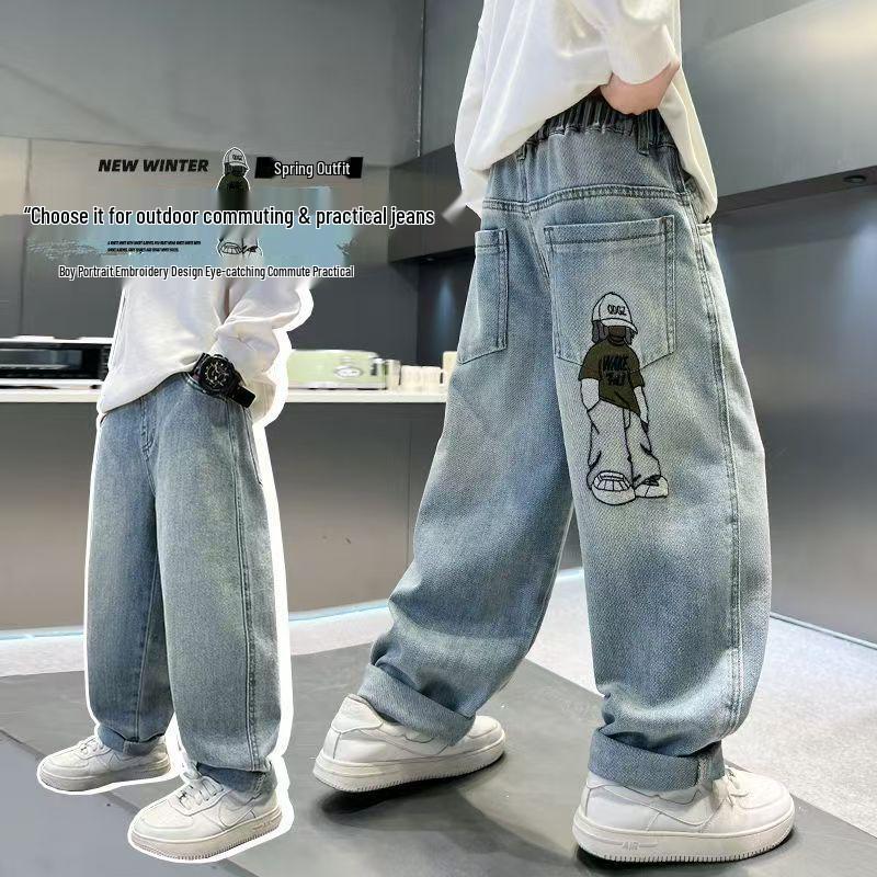 Dicke Jungenhose mit Fleecefutter – Neuer Herbst-/Winterstil, lockere Jeans für Kinder