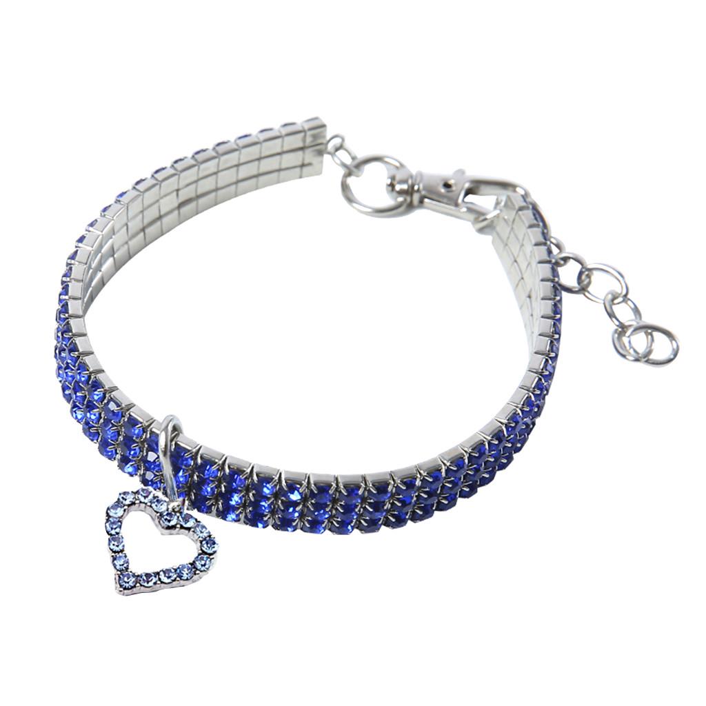 Pet Dog Bling Rhinestone Chocker Collars Fancy Dog Heart Shaped Necklace M