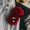 1pc-Velvet Double Ring Box Hexagon Wedding Ceremony Ring Box with Detachable Lid Box