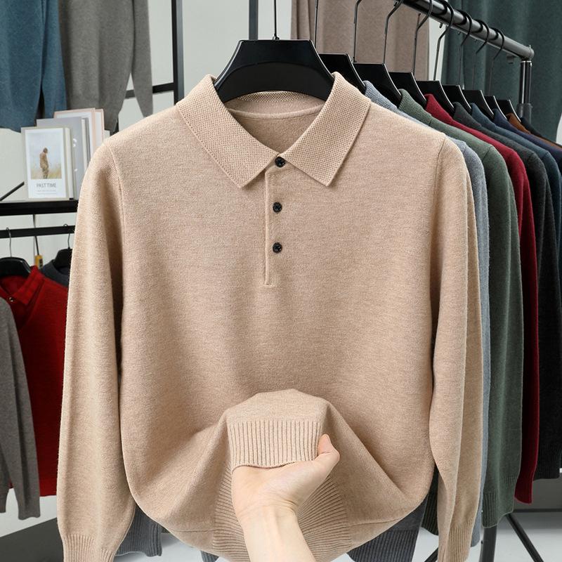 Dicke Strickwaren für Herren: Einfarbiger Pullover mit Revers, Warmes Langarm-Oberteil für Herbst/Winter