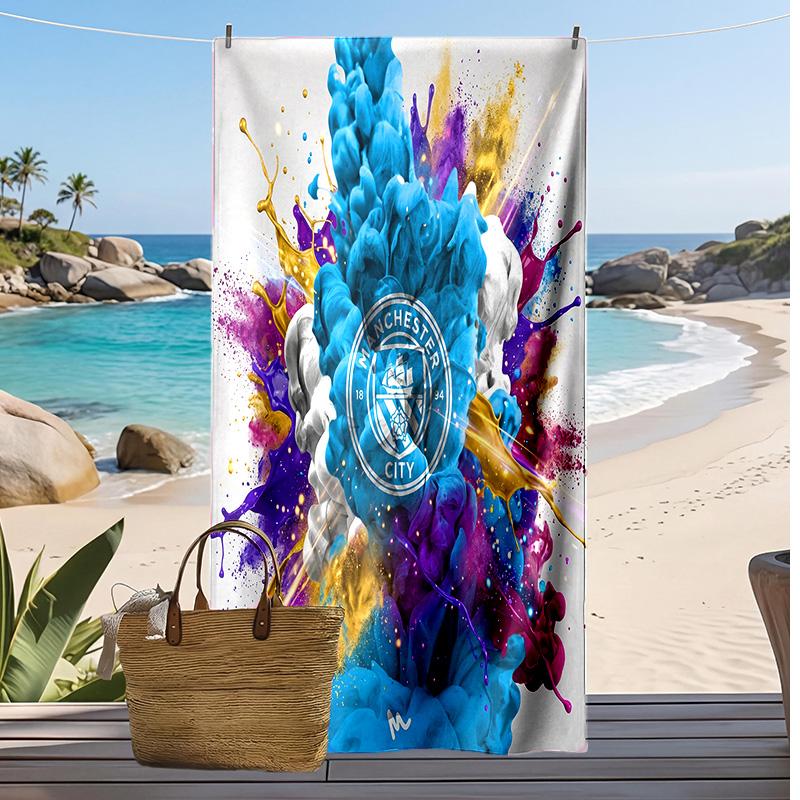 Serviette de plage imprimée Manchester City Séchage rapide Serviette douce Couverture de plage rectangulaire grande portable pour voyage Piscine
