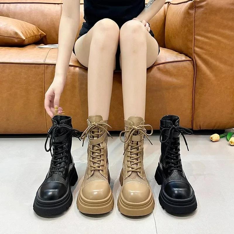 2024 New Solid Color Thin Hollow Mesh Fashionable, Comfortable, Non Slip, Breathable, Wear-resistant Women's Short Cool Boots