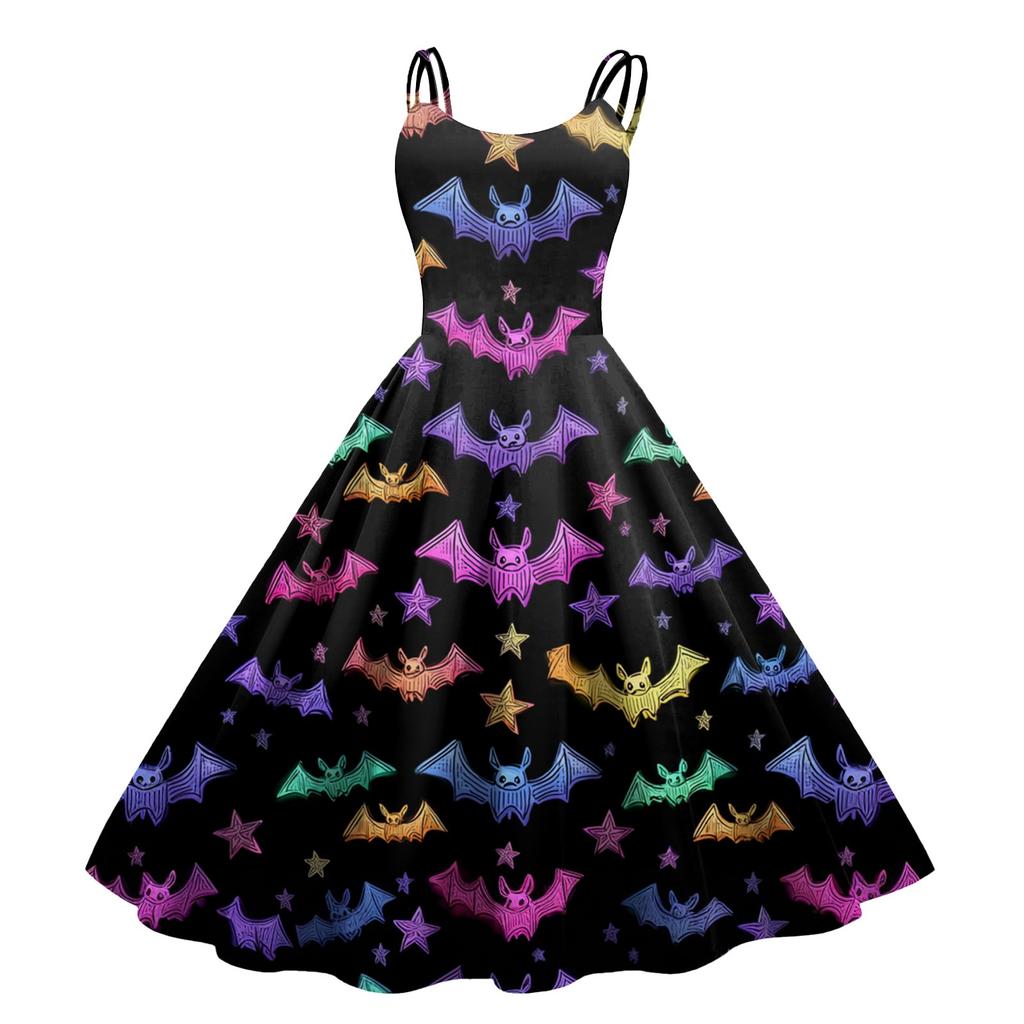 Women's Halloween Print Sexy Off-The-Shoulder Punk Vintage Dress
