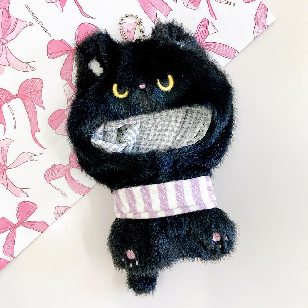 Black Cat Plush Animal Kigurumi with Bib for 10cm Plush Toys, Plush Clothes, Kigurumi Accessories, Otaku Activities, Doll Mascot, Kpopdoll Costume