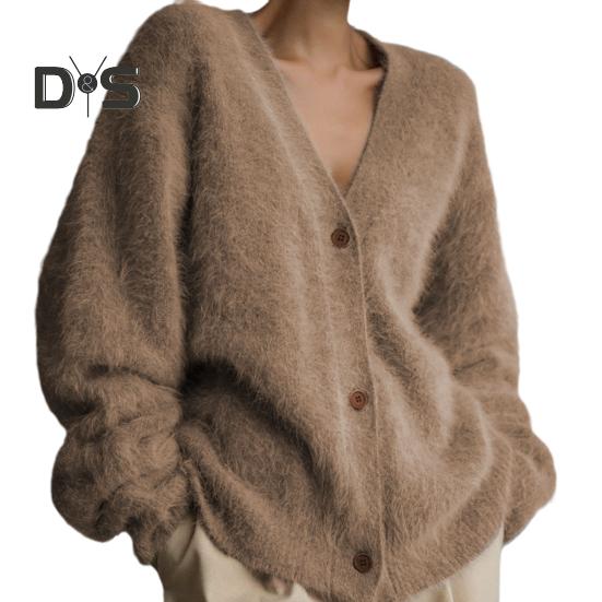 

Женский свитер, пальто с V-образным вырезом, длинный рукав, однотонный однобортный вязаный свитер свободного кроя, теплый вязаный кардиган S хаки