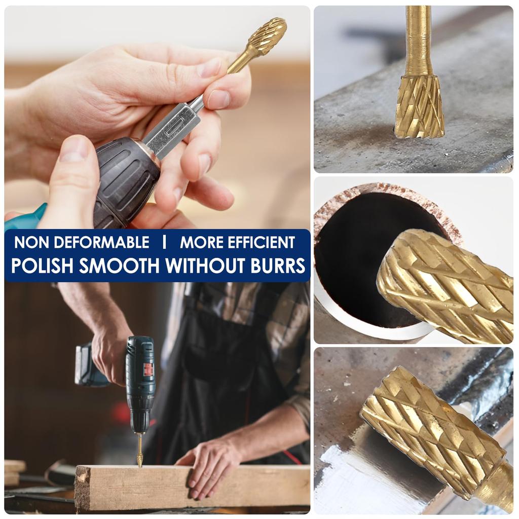 3-C6 1/4 Inch Hex Shank Carbide Double Cut Rotary Burr Grinder Bit for Woodworking Carving Polishing