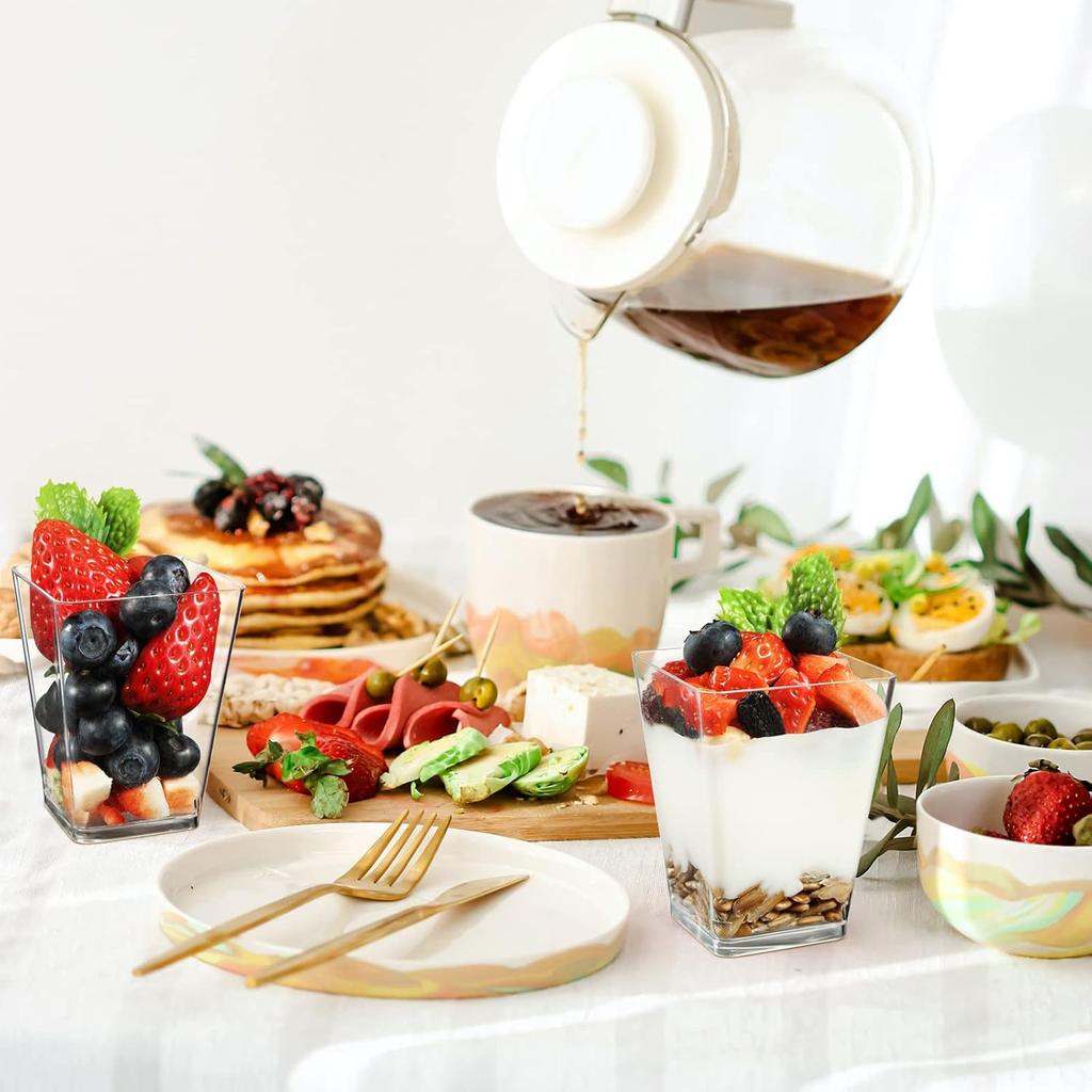 Exquisite Mini Dessert Cups with Spoons Square Dessert Cups with Tasting Spoons Mini Parfait Cups Appetizer Plastic Dessert Cup