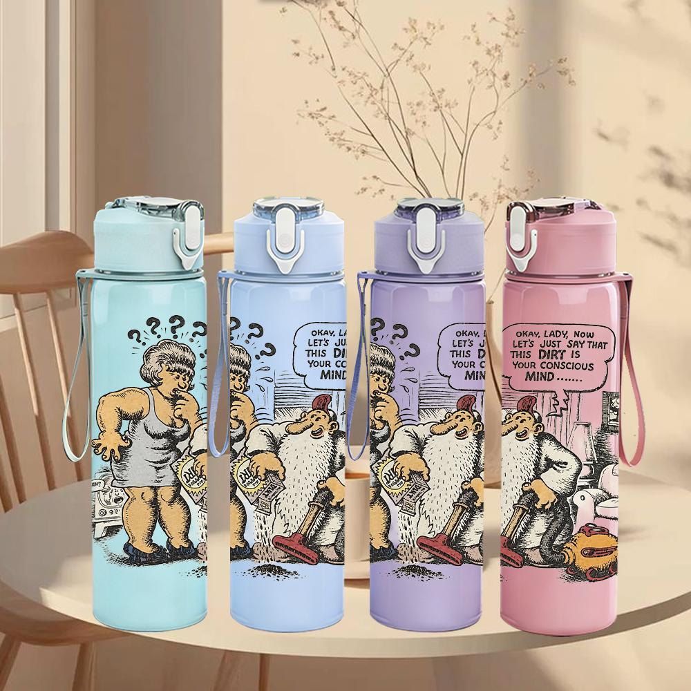 1PC Retro Cartoon Old Man Comic Print 750ml Portable Sports Water Bottle Leakproof Gym Outdoor Travel Drink Cup