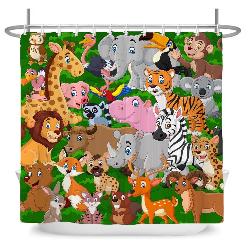 Cute Little Animal Shower Curtain Baby Room Decor Waterproof Kawaii Shower Curtain Bathtub Curtain Bathroom Textured With Hooks