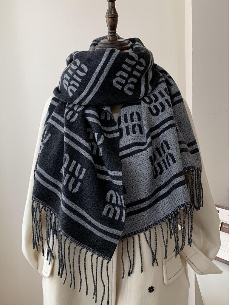 Women's Double-Sided Faux Cashmere Tassel Shawl - Warm, Thick High-End Autumn & Winter Scarf