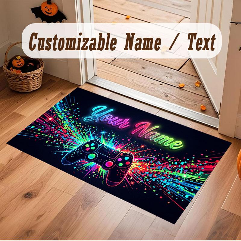 Neon Colorful Theme Crystal Velvet Floor Rug Personalized Custom Name Text Warm Carpet Home Decoration