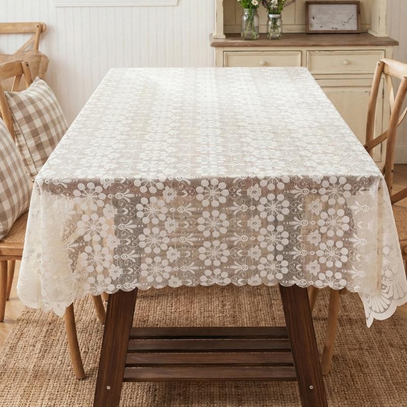 Nonslip Florals French Lace Tablecloth Polyester Fabric Easy Cleaning for Home Dining Table Cover