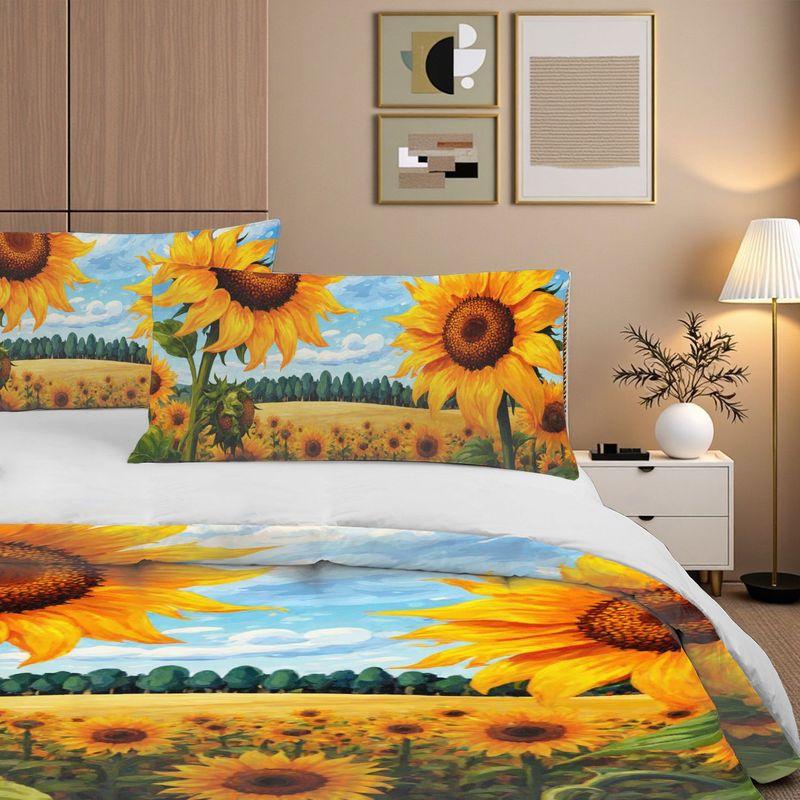 3-Piece Bedding Pillowcase Quilt Cover Set Sunflower Field 2D Digital Printing Suitable for Bedroom Hotel Dormitory Decoration