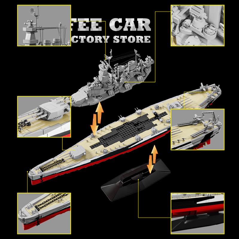 WW2 Military Battle Ship MOC Bricks Toys Navy Battleship Model Building Kits Cruiser Boat Blocks Boys Kids Adult Christmas Gifts