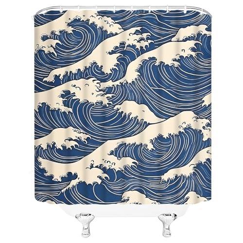 Japanese Wave Art Great Wave Shower Curtain Machine Washable All Season Waterproof Privacy Protection Traditional Designelegant