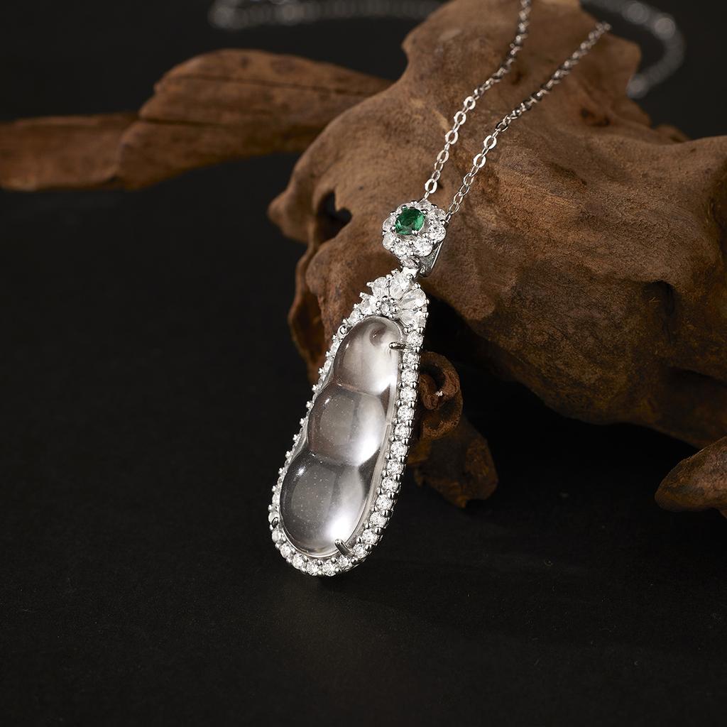 S925 Silver String Bean Necklace Women's Quartzite Jade Pendant Antique Jewelry Fashion