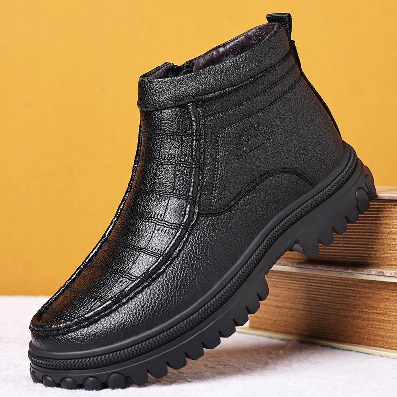 

New cotton shoes men s winter velvet thickened wool warm high-top non-slip middle-aged and elderly leather men s shoes 44