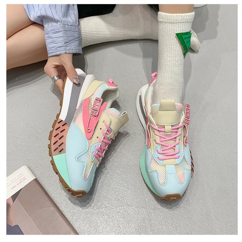 2024 New Spring Thick Soled Dad Shoes Mesh Breathable Student Sports Leisure Shoes Women's Casual Sports Shoes