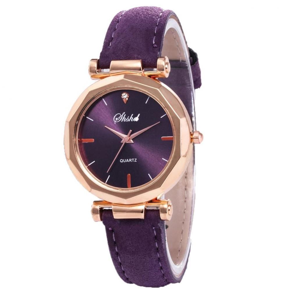 Elegant Women Vintage Matte Faux Leather Rhombus Crystal Stones Quartz Wrist Watch