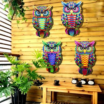 Metalen Kunst Uil Wanddecoratie Kleurrijke IJzeren Kunst Uil Sculptuur 4 Kleuren Uilen Hangend Ornament Hanger voor Binnen Buiten Huis Tuin