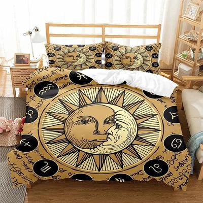 Ensemble de Literie Soleil et Lune Taille King/Queen Douze Constellations Zodiaque Housse de Couette Adultes Astrologie Polyester