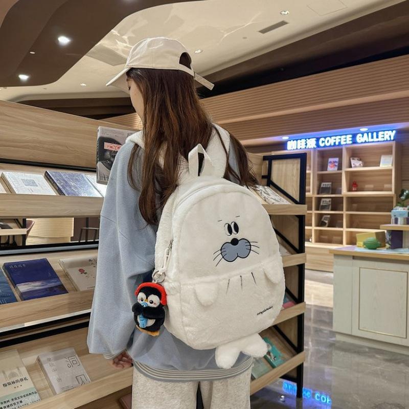 Zaino nuovo ins squalo peluche zaino carino piccolo pinguino cartone animato zaino divertente studente versatile ragazza zaino scolastico