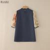 ZANZEA Women Casual Round Neck Print Splice Half Sleeve Lace Blouse