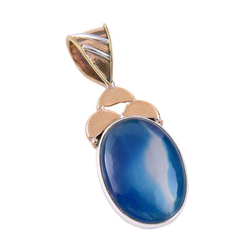 Natural Botswana Agate 925 Solid Sterling Silver Gift TwoTone Pendant 1.50" A2i45