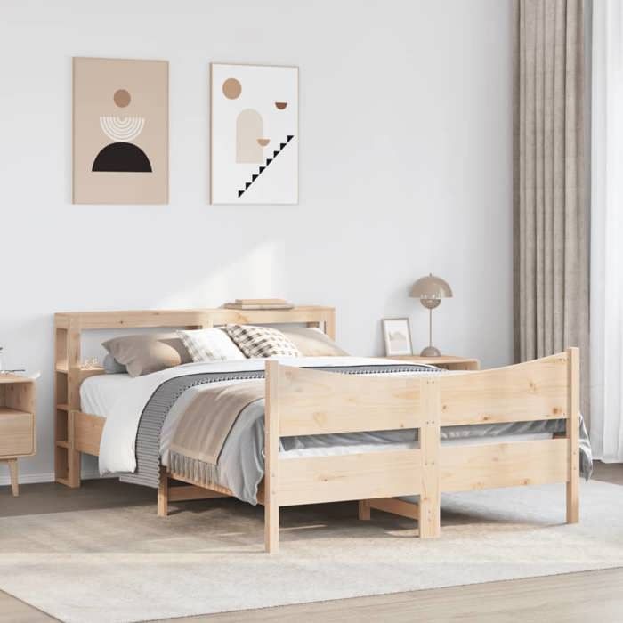 VidaXL Bed Frame with Headboard 120x190 Cm Solid Pine Wood, Slatted Base, Double Bed Frame, Wooden Bed Frame 3306321