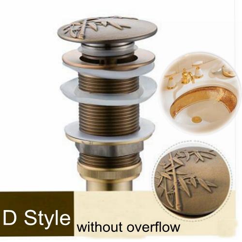Bathroom Lavatory Basin Sink Pop Up Drain with Round Carved Cover  Brass with & Without Overflow Vanity Sink Waste Drainer