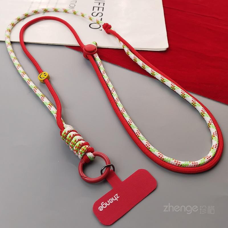 

Mobile phone lanyard Crossbody ins wind smiley face Adjustable long women s mobile phone strap rope Strong and durable outdoor [red, green and white