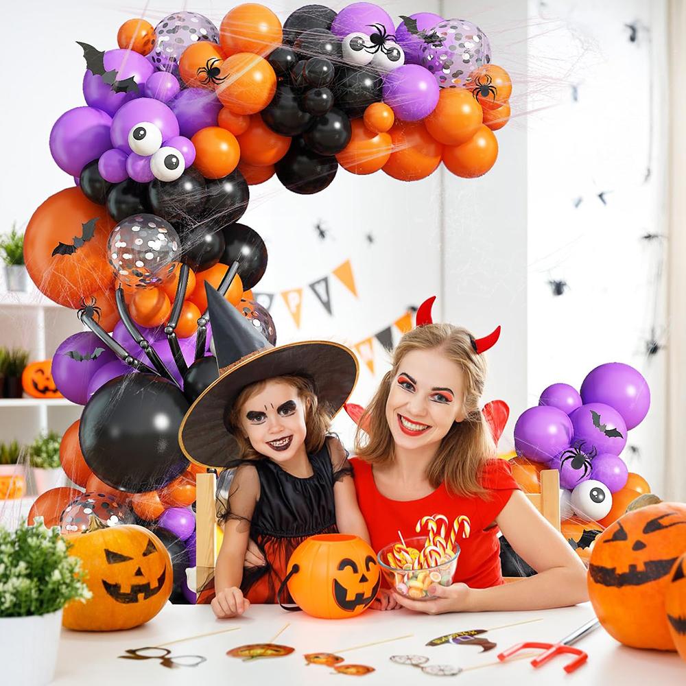 Orange Halloween Balloons Garland Black Eyeball Purple Balloon Arch Kit Long Globos Halloween Birthday Party Wedding Decoration
