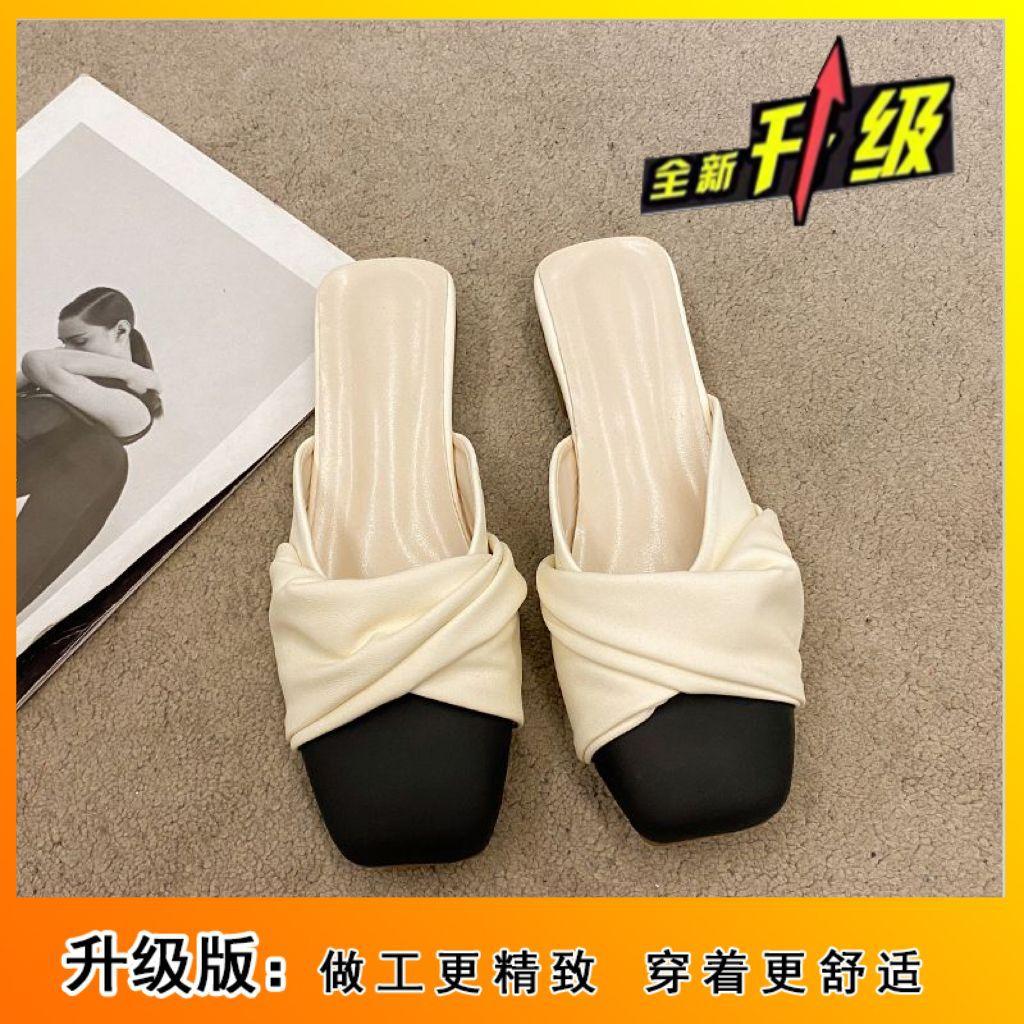 Baotou half slippers 2025 women's spring wear new Internet celebrity explosion Xiaoxiangfeng French flat-bottomed sandals half-tray single shoes