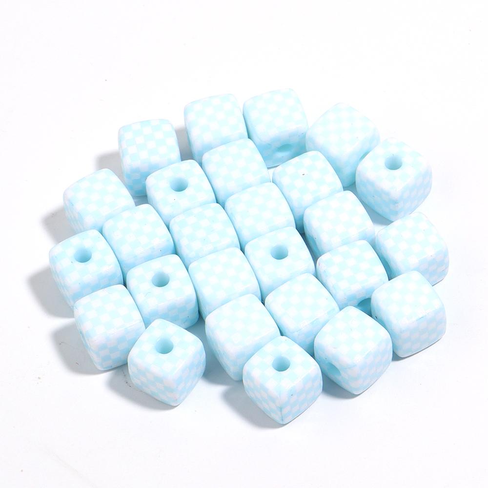 10Pcs/Lot Acrylic Color Square Beads Checkerboard Cube Big Hole Spacer Beads for Jewelry Making DIY Charms Kid's Toy Accessories
