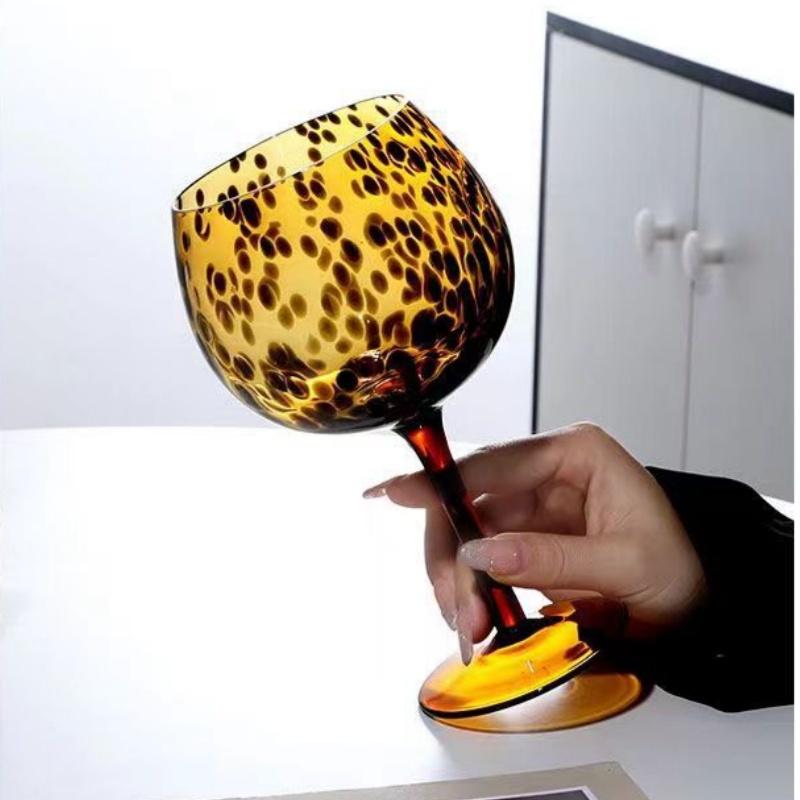 Wine Glass Vintage Leopard Print Glass Cup Burgundy Bordeaux Art Goblet Cocktail Whisky Wine Drinkware Home Kitchen Accessories