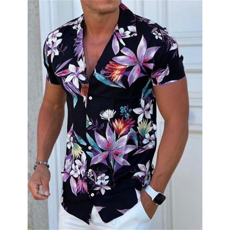 Men's Shirt Button Summer Floral Shirts for Men Street 3d Print Plus Size Hawaiian Shirts Beach Breathable Short Sleeve