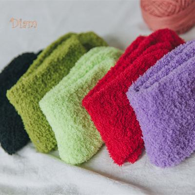 SBS Winter Women Solid Color Thicken Warm Fluffy Cotton Middle Tube Bed Floor Socks
