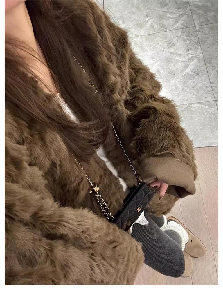 Damen Mittellanger Faux Nerz Wildleder Mantel - Wintergefärbte Spitze Lässiger Stil Übermantel