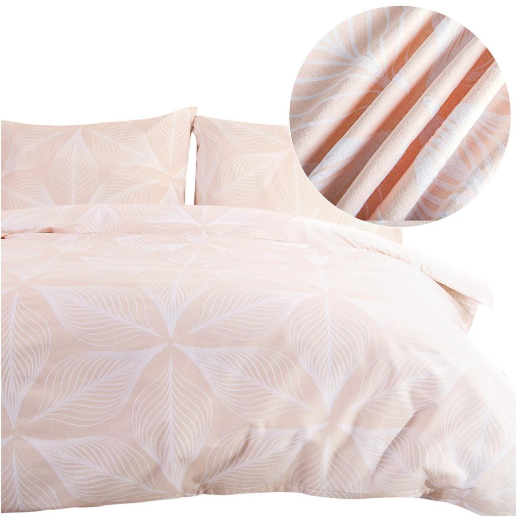 Bedding set 220x200 COTTON FLANNEL WITH FLUSH, leaves, light pink