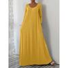 IHUASU Fashion Summer Spring Solid Color Print Long Sleeve  O-Neck Casual Dresses