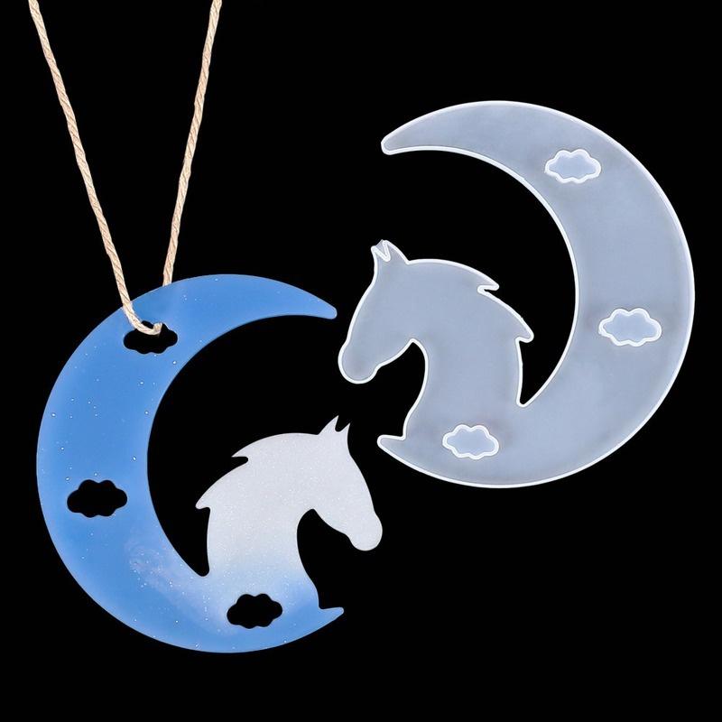 Crystal Drop Gel Moon Mold Diy Rabbit Dolphin Hippocampal Deer Cat Moon Pendant Silicone Mirror Mold