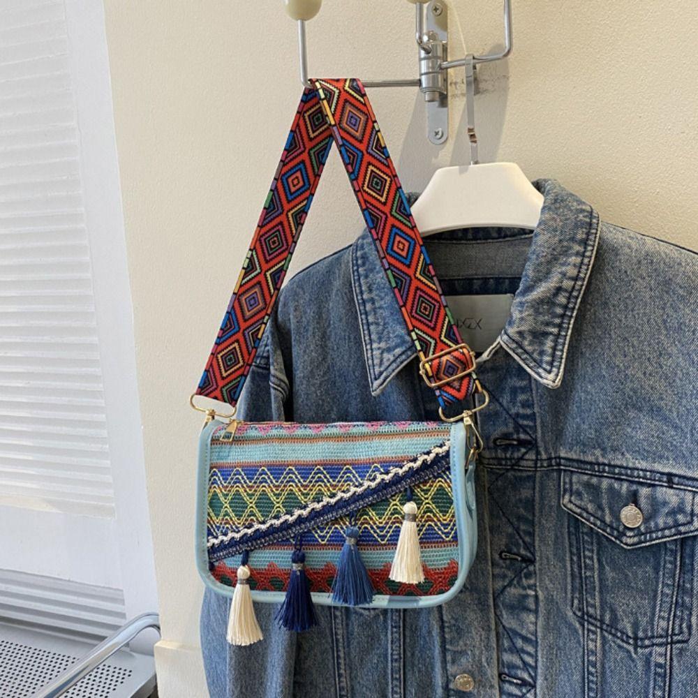 Colorful Fringe Shoulder Bag Tassel Ethnic Style Crossbody Bag Portable Large Capacity Bag  Outdoor