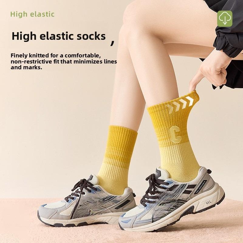 Gradient Socks, Spring and Autumn Cotton Socks, Boneless Mid-calf Sports Socks, Paired with Yoga Pants, Academic Style Long Socks for Women