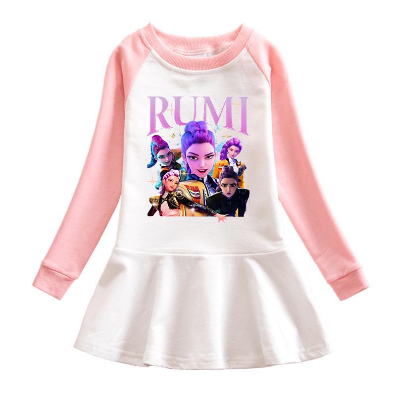 Girls Kpop Rumi Zoey Mira Hunters Print Pleat Fashion Mesh Dress