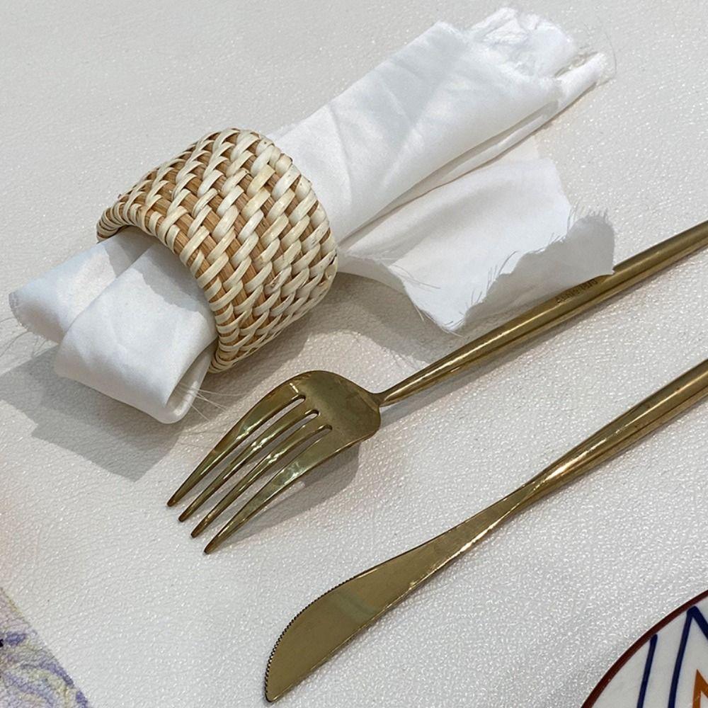 Natural Material Handwoven Rattan Napkin Rings Solid Color Handmade Rattan Napkin Buckle  Tableware