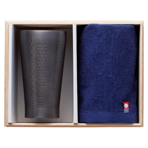 Dolce duo Tumbler and Imabari Towel Set, Gift Set in Wooden Box, Perfect for Men, Birthdays, or as a Celebration Gift (AM-1744)