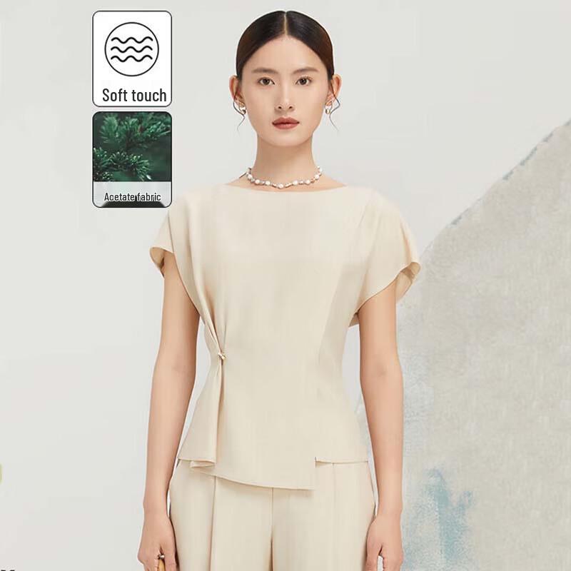 JESSIE Acetate Gathered Short Sleeve Top L
