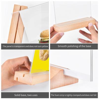 2PCS Acrylic Display Stands with Wood Base Poster Stands Double Side Clear Acrylic Sign Holder for Restaurant Cafe