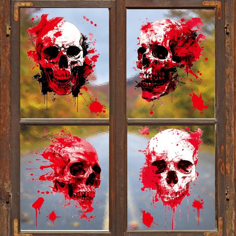 Halloween Horror Skull Head Blood Palm Print Home Atmosphere Decoration Glass Window Static Window Stickers