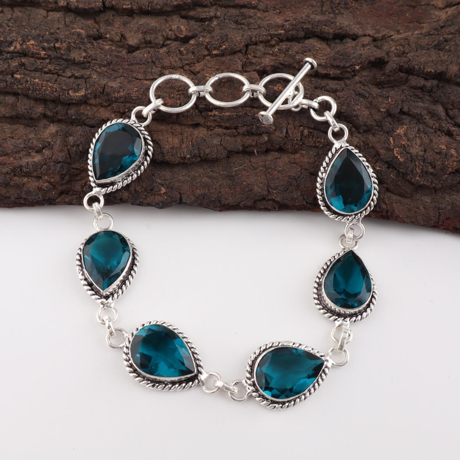 

Апатит Драгоценный камень Серебро 925 пробы Ювелирные изделия Браслет ручной работы 7-9 Подарок для нее RB-18-5